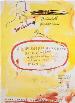 156&#10;&#9;&#10;&#9;&#9;Jean-Michel Basquiat (1960-1988) after.&#10;&#9;&#9;Supercomb 1988&#10;&#9;&#9;Offset lithograph printed in colours, 2021, from the second edition of unknown size, published by Yvon Lambert Gallery, Paris, on smooth wove paper, the full sheet printed to the edges, sheet 729 x 521mm (28 3/4 x 20 1/2in) &#10;&#10;&#9;&#10;&#10; - Jean-Michel Basquiat