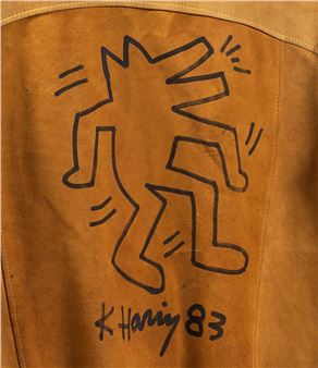 Suede jacket with a drawing on the back (drawn by the artist during the Montreux Jazz Festival - Keith Haring