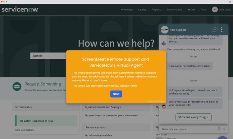 ScreenMeet Interactive Demo with ServiceNow Virtual Agent